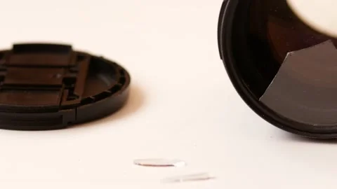 Damage to the optics for the camera. Close up of broken glass lens after being d Stock Footage 167594344