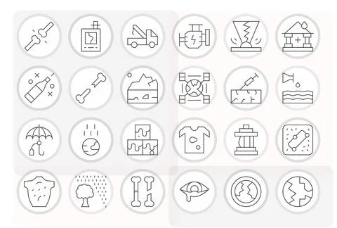 Damage PIXEL Perfect Vector Set with 24 256x256 Thin Line Icons Illustrazione stock