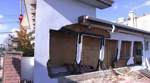 Damage to a restaurant after Hurricane Sandy 스톡 동영상 22010444