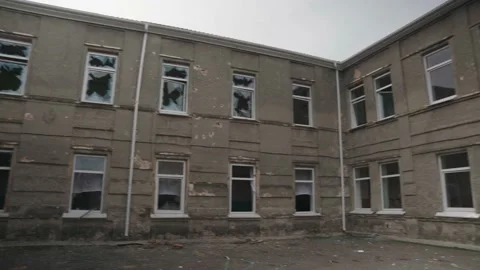 Damage to the school building due to the impact of the projectile Video stock 201340127