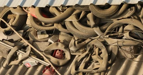 Damage tire on the side of the road Video stock 83315946