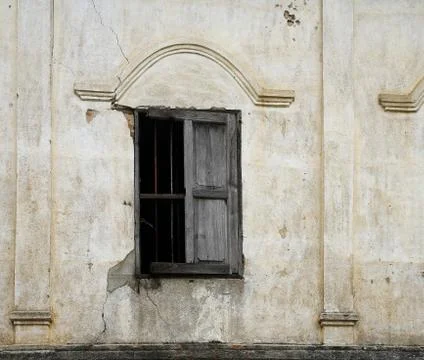 Damage window of ruin building Stock Photos