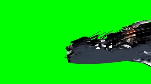 Damaged Alien Spaceship Flying Close Up Green Screen VFX Stock Footage 340676061