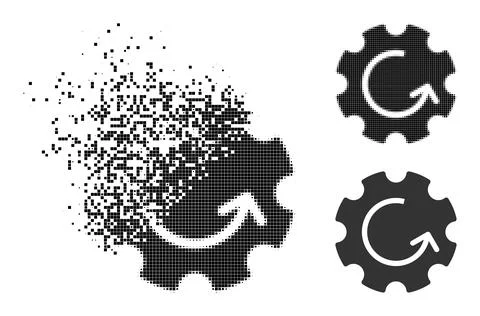 Damaged and Halftone Dot Gear Rotation Icon Stock Illustration