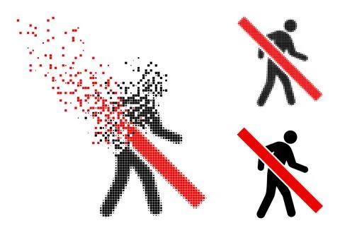 Damaged and Halftone Pixel Stop Walking Pedestrian Glyph Stock Illustration