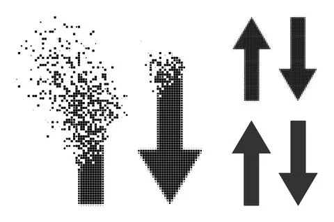 Damaged and Halftone Pixel Vertical Flip Arrows Icon Illustrazione stock