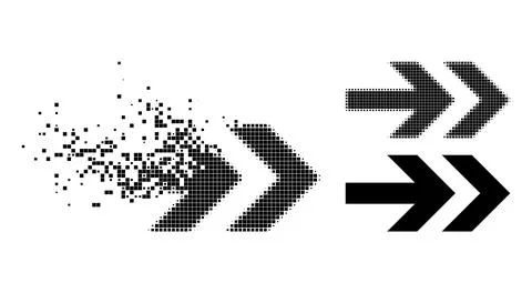Damaged and Halftone Pixelated Arrow Right Icon Stock Illustration