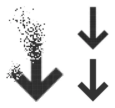 Damaged and Halftone Pixelated Down Arrow Icon Stock Illustration
