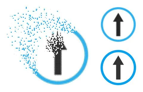 Damaged and Halftone Pixelated Up Rounded Arrow Glyph Stock Illustration