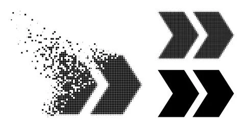 Damaged and Halftone Pixelated Shift Right Icon Illustrazione stock