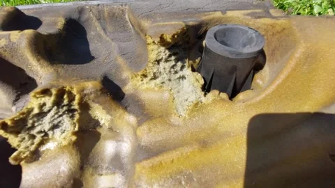 Damaged and weathered engine foam insulation showing wear and tear Stock Footage 333779907