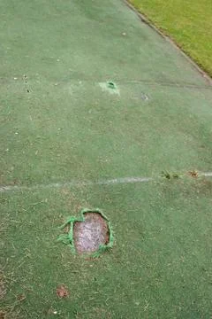 Damaged artificial cricket wicket Stock Photos