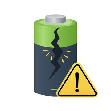 Damaged battery warning icon broken battery alert. vector illustration Stock Illustration