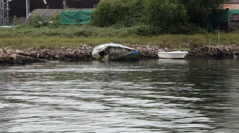 Damaged beached boat Stock Footage 35274721