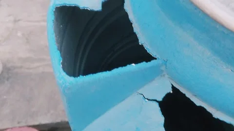 Damaged Blue Plastic Water Tank Showing Brittle Cracked Material Deterioration Stock Footage 345943647