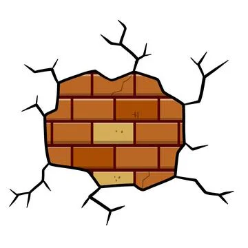 Damaged Brick wall. Broken plaster with cracks. Stock Illustration