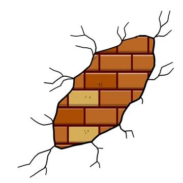 Damaged Brick wall. Broken plaster with cracks. Illustrazione stock