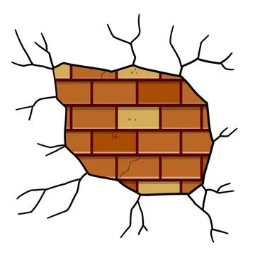 Damaged Brick wall. Broken plaster with cracks. Illustrazione stock