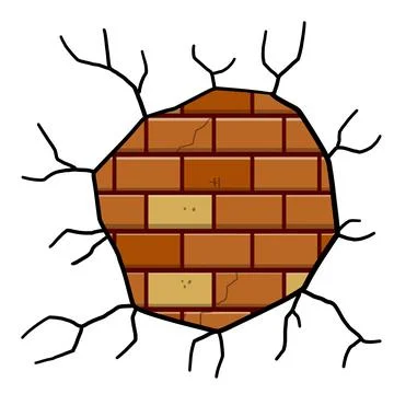 Damaged Brick wall. Broken plaster with cracks. 스톡 일러스트