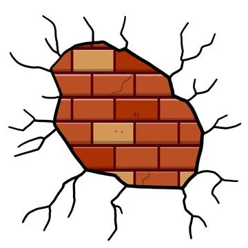 Damaged Brick wall. Broken plaster with cracks. 스톡 일러스트