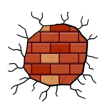 Damaged Brick wall. Broken plaster with cracks. Stock Illustration