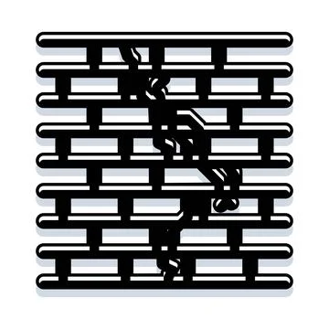 Damaged brick wall with large crack breaking apart Stock Illustration