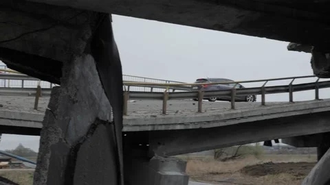 Damaged bridge collapse infrastructure broken bridge Video stock 184643323