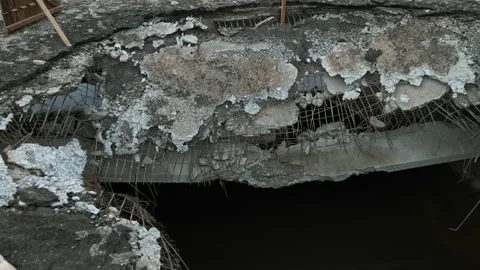 Damaged bridge by a shell of the Russian army Stock Footage 200917688