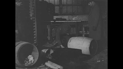 Damaged building after shoot out with police, USA 1930s Stock Footage 252587523
