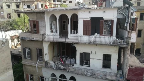 Damaged building from the explosion port of Beirut Stock Footage 145158566