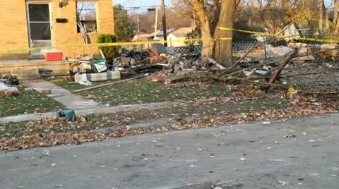 Damaged building from a gas explosion Stock Footage 9190812