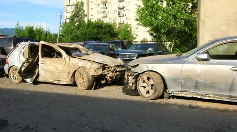 Damaged car in consequence of flooding Stock Footage 61716318