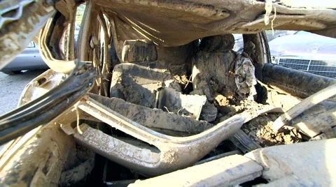 Damaged car in consequence of flooding Stock Footage 61716410