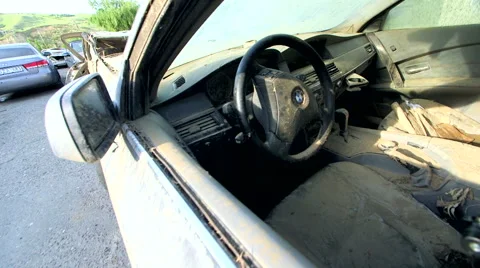 Damaged car in consequence of flooding Stock Footage 61716438