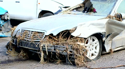 Damaged car in consequence of flooding Stock Footage 61716470