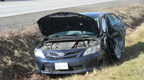 Damaged Car in Ditch 스톡 동영상 59896599