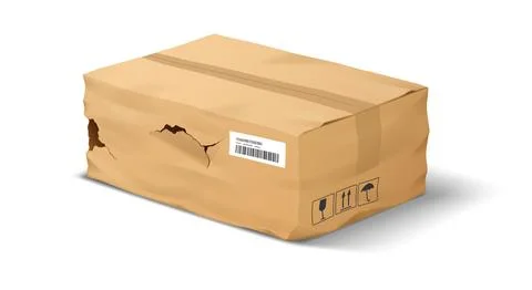 Damaged Cardboard Package with Bar Code on White Background Stock-Illustration