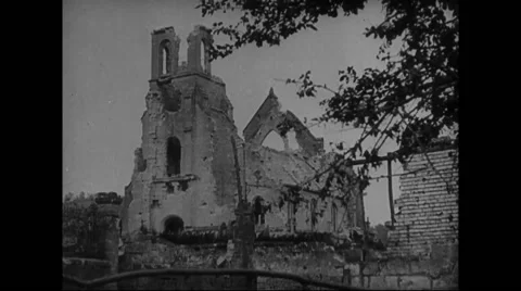 Damaged church in Lassigny Stock Footage 43331026