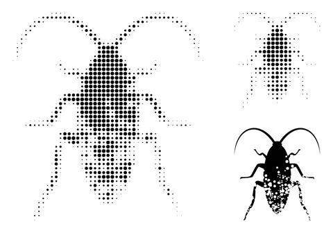 Damaged Cockroach Halftone Dotted Icon Stock Illustration
