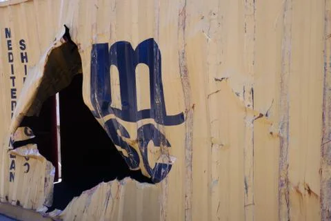 Damaged container Foto stock