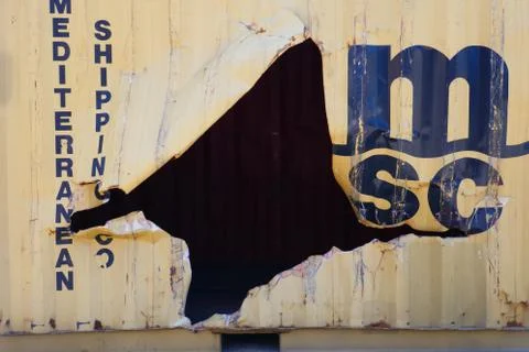 Damaged container Foto stock
