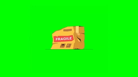 Damaged Delivery Box Featuring Safety Label Popping Up on Green Background Vidéo 333243960