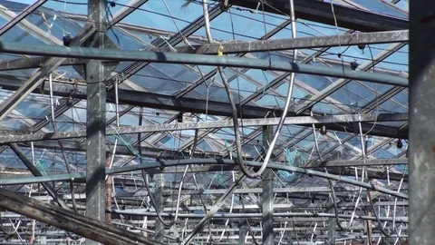 Damaged devastated greenhouse Stock Footage 107189804