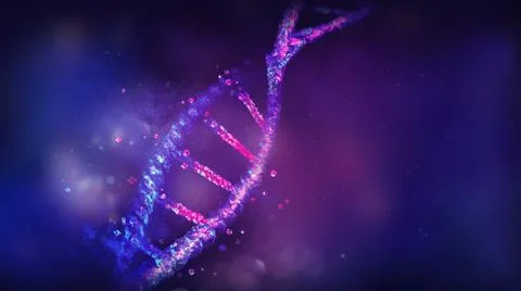 Damaged DNA double helix in violet blue colors, 3D render. イラスト素材