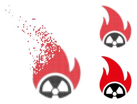 Damaged Dot Halftone Atomic Fire Icon Stock Illustration