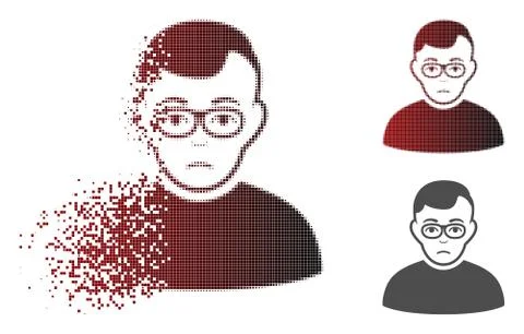 Damaged Dot Halftone Downer Boy Icon with Face Stock Illustration