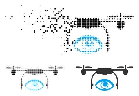 Damaged Dot Halftone Eye Spy Drone Icon Stock Illustration