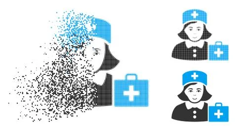 Damaged Dot Halftone First-Aid Nurse Icon with Face Stockillustratie