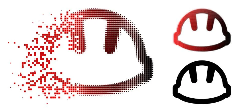 Damaged Dot Halftone Hardhat Icon Stock Illustration