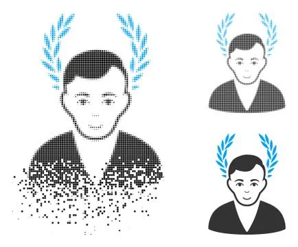 Damaged Dot Halftone Man Glory Icon with Face Stockillustratie